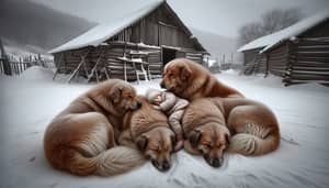 Ginger Dogs Protecting Little Girl in Snowy Village | Heartwarming Scene