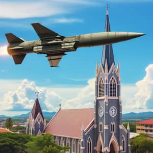 Combat Missile Soaring Near Church Bells