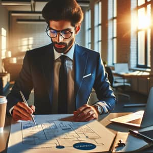 Middle-Eastern Strategy Professional at Modern Office Desk