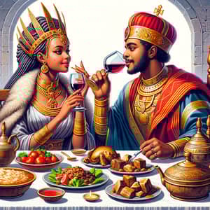 Historical Female Ruler and Male Monarch Enjoying Romantic Ethiopian Supper