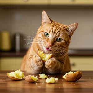 Cat Enjoying Potatoes - Cute Animal Moments