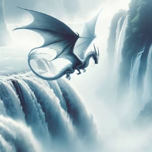 Majestic Dragon Soaring Over Cascading Waterfall