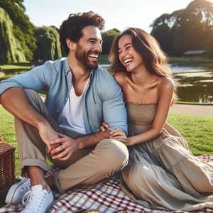 Multicultural Couple Enjoying a Picnic in a Beautiful Park