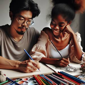 Asian Man and Black Woman Artistic Romance: Creative Scene Captured