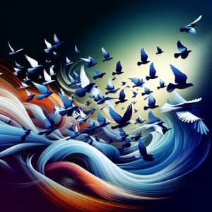 Abstract Flock of Birds in Vibrant Flight