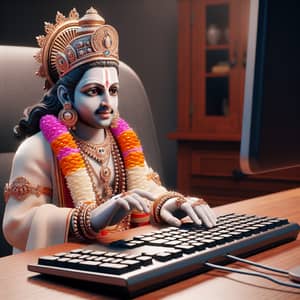 Divine Lord Venkateshwara Typing on Modern Keyboard