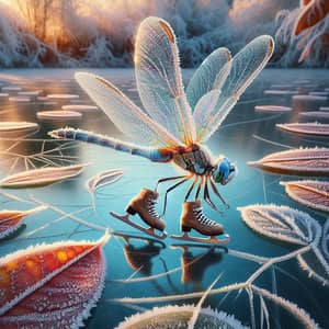 Dragonfly Skating on Frozen Pond | Winter Nature Scene