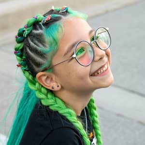 Stylish Girl with Big Glasses and Green Hair