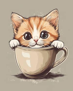 Cute Catpuccino T-Shirt Design - Adorable Cat in Cup