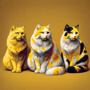 Vibrant Yellow, Lovely Yellow, and Striking Patterns: Three Cats Lounging