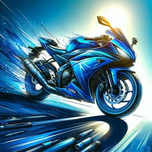 Vibrant Yamaha R15 Motorcycle Riding Image in Brilliant Blue