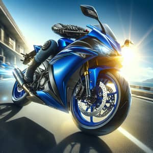 Vibrant Blue Yamaha R15 Motorcycle Racing Image