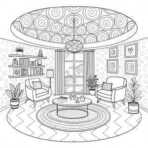 Groovy Circular Living Room Coloring Page