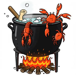 Cartoon Seafood Boil with Crawfish and Crab