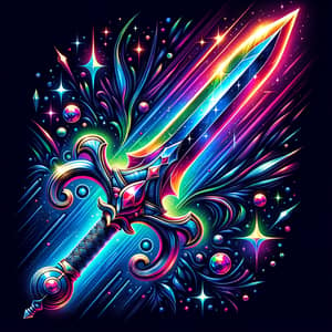 Gaming Rainbow Sword Neon Art - Vibrant Design