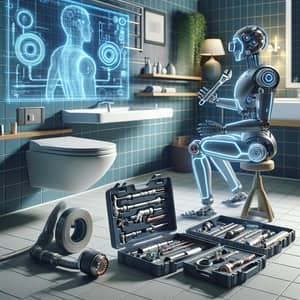 Futuristic Plumbing Scene with Robotic Plumber