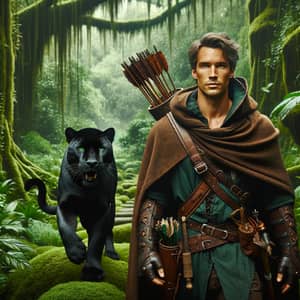 D&D Universe Ranger with Black Jaguar in Lush Forest