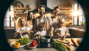 Cheerful Family Cooking in a Modern Kitchen