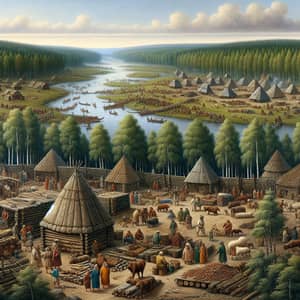 Ancient Russian Landscape: 10th Century Marketplace and Kraal