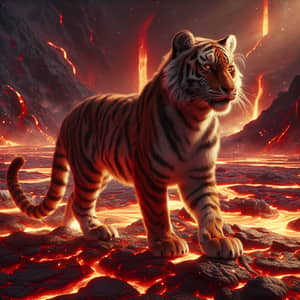 Female Tiger in Molten Magma Landscape