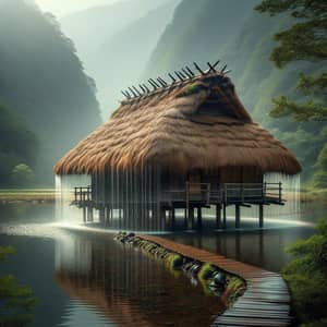 Weeping Thatched Hut - Tranquil Countryside Scene