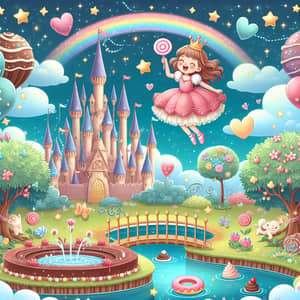 Fantasy World with Rainbow Castle and Chocolate River | Enchanting Landscape