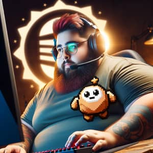 Ibai - Chubby Hispanic Streamer with Beard & Twitch Symbol