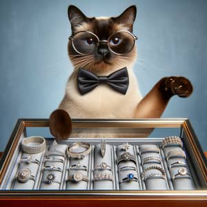 Siamese Cat Showcasing Silver Jewelry Collection