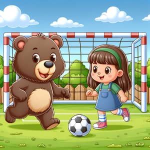 Girl and Bear Playing Soccer in Yard | Fun Cartoon Game