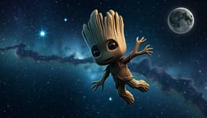 Groot Floating in Cosmic Space - Stunning Imagery