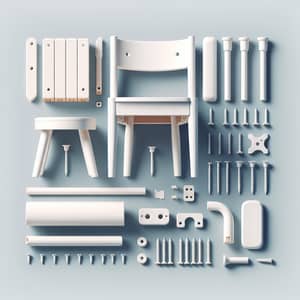 White Plastic and Wood Chair Components | Exploded View