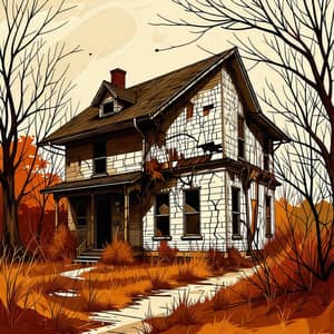 Digital Art of an Abandoned House in Autumn