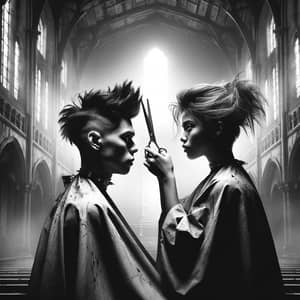 Rebellious Teenagers' Asymmetrical Haircut in Abandoned Church