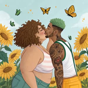 Vivid Illustration of Plus-Size Couple in Nature