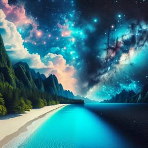 Vibrant Seascape and Celestial Stars Panorama