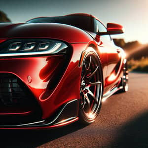 Bright Red Toyota Supra: Sleek Design, Modern Headlights