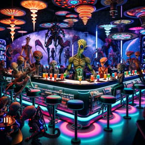 Cosmic Futuristic Bar - Intergalactic Scene with Alien Patrons