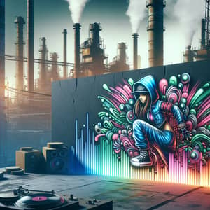 Graffiti Girl Amid Industrial City | Breakbeat Artwork