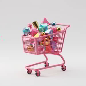 Vibrant Shopping Cart with Geometric Merchandise