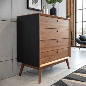 Mid Century Modern Dresser in Wood and Black