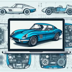 Classic Sports Car Blueprint Wallpaper in Bright Blue | Design Details