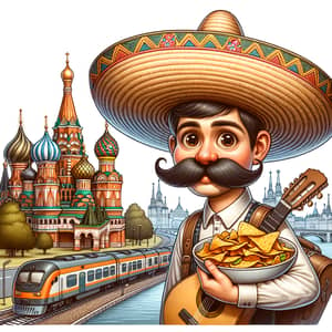 Mexican Traveler with Sombrero and Guitar in Russia