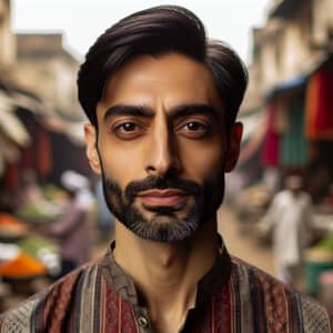 Indian Man Portrait at Vibrant Market - 30 Years Old