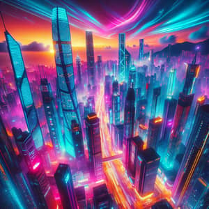 Breathtaking Night Cityscape with Vibrant Neon Lights