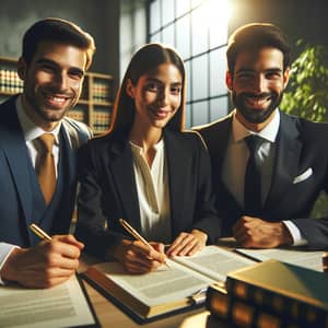 Diverse Legal Team Signing Documents in Warmly Lit Office