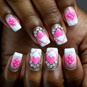 Elegant Nail Art with Diamonds on Dark Skin