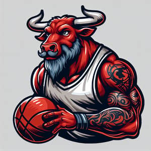 Muscular Red Bull Playing Basketball with Tattoos