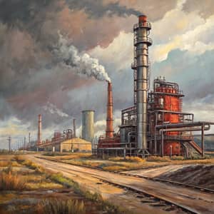 Expressive Oil Painting of an Oil Factory