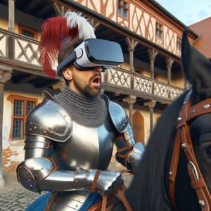 Medieval Knight in VR Headset at 16th Century Castle