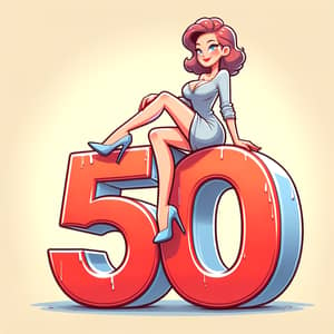 Cartoon Woman Sitting on Giant 50 | Fun Illustration